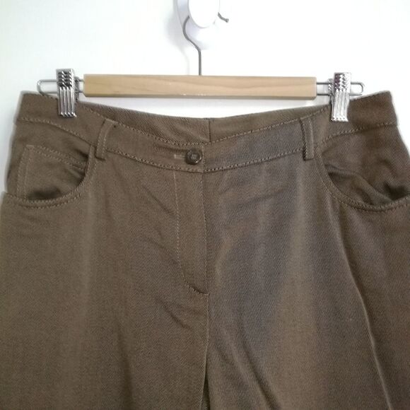 𝅺AKRIS Dark Beige / Green Wool Straigth Classic Trouser Pants Size Large - Picture 3 of 12